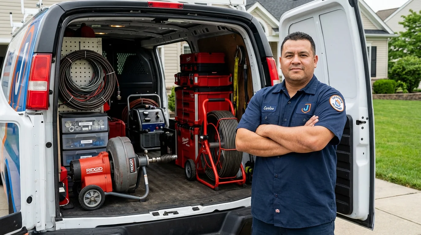Professional drain cleaning equipment and Johns Plumbing LLC plumber in Dover