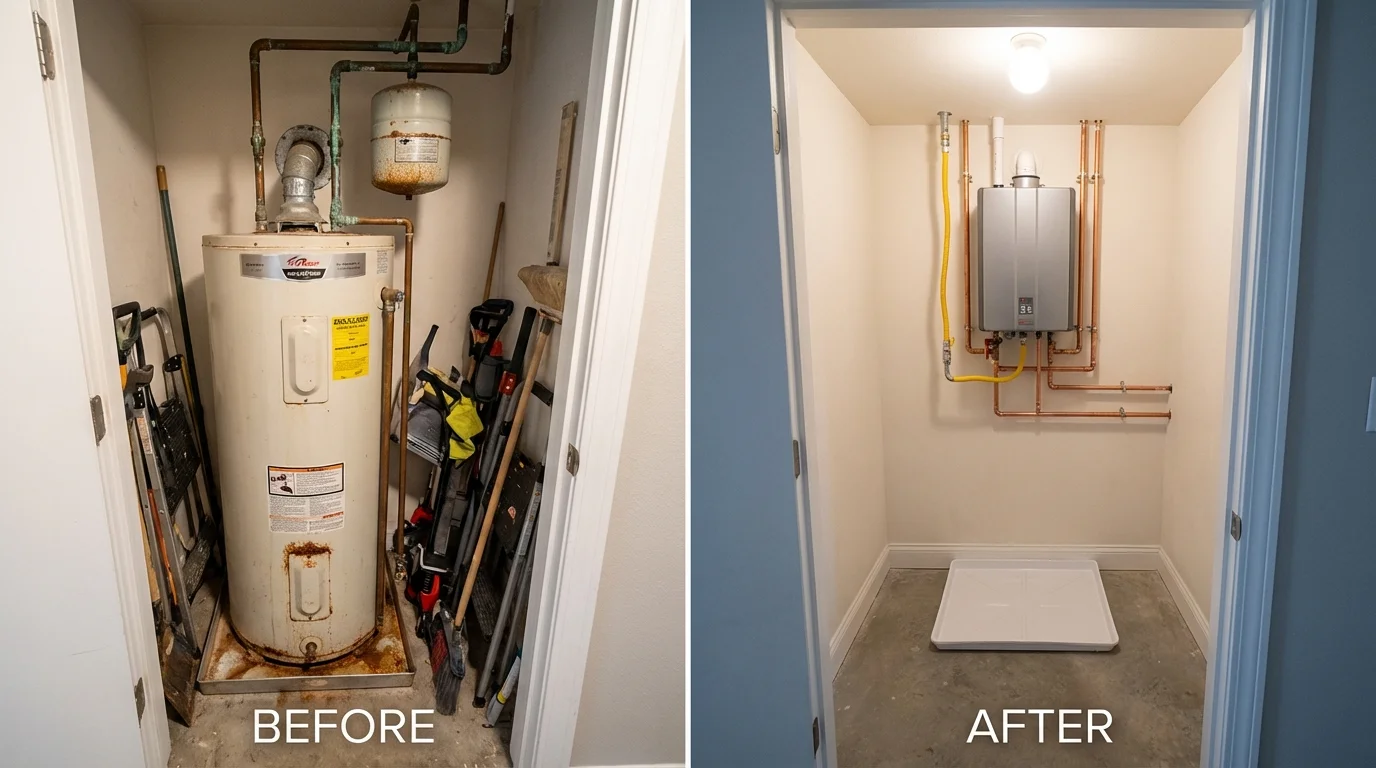 Tank water heater versus wall-mounted tankless unit comparison for Dover, MA homeowners